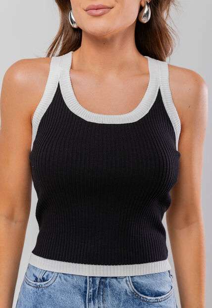 Regata Tricot Viés Colorido Branco Salvatore Fashion