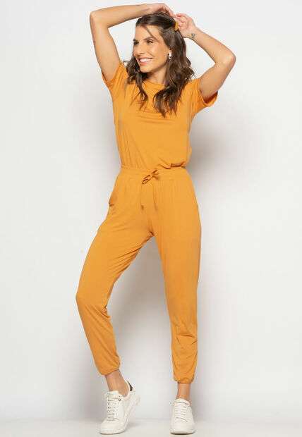 Conjunto Blusa Gola Redonda M/C e Jogger Recortes Malha Caramelo Salvatore