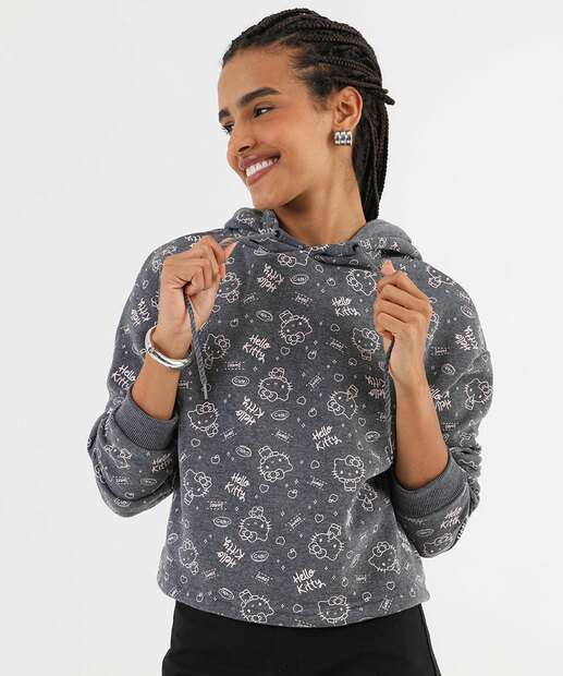 Image_Blusão Feminino Capuz Moletom Hello Kitty Cinza