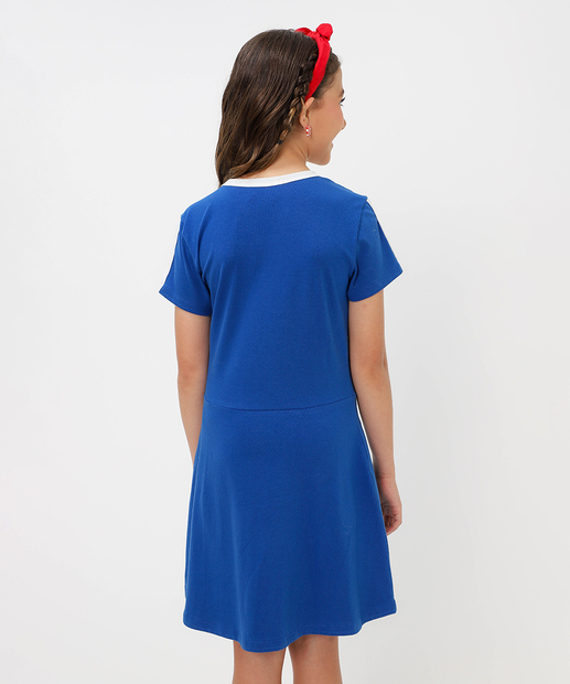 Vestido Juvenil Estampado Manga Curta Marisa 10 a 16 Azul