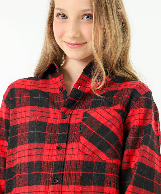 Camisa Juvenil Cadrez Flanelada Marisa Tam 10 a 16 Vermelho