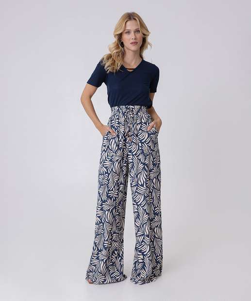 Calça Pantalona Feminina Folhas Marisa