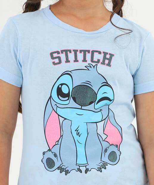 Blusa Infantil Stitch Bolsinha Tam 4 a 10 Azul