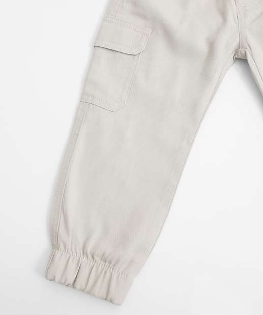 Calça Infantil Jogger Sarja Bolso Cargo Tam 1 a 3 Areia