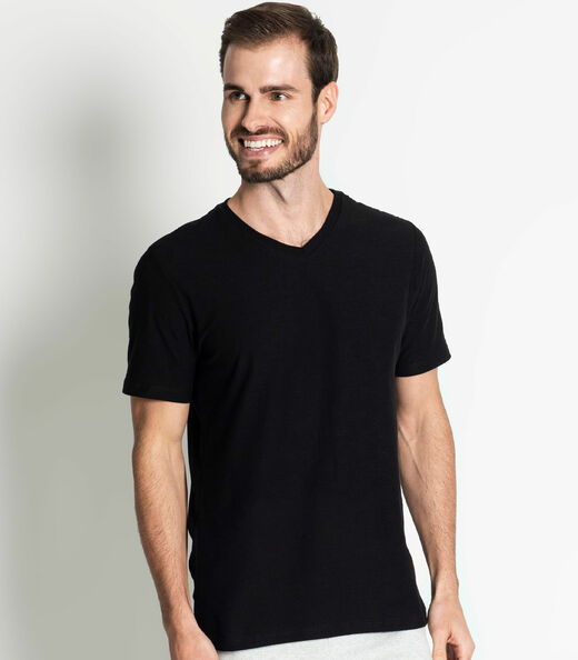 Camiseta Masculina Básica Gola V Rovitex Preto