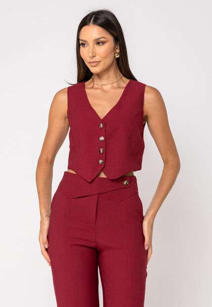 Colete Alfaiataria Curto com Botões Vinho Salvatore