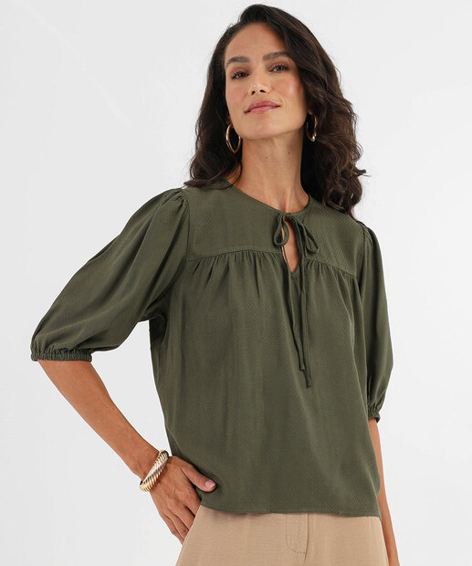 Image_Blusa Bata Feminina Amarração Chiffon Marisa Verde