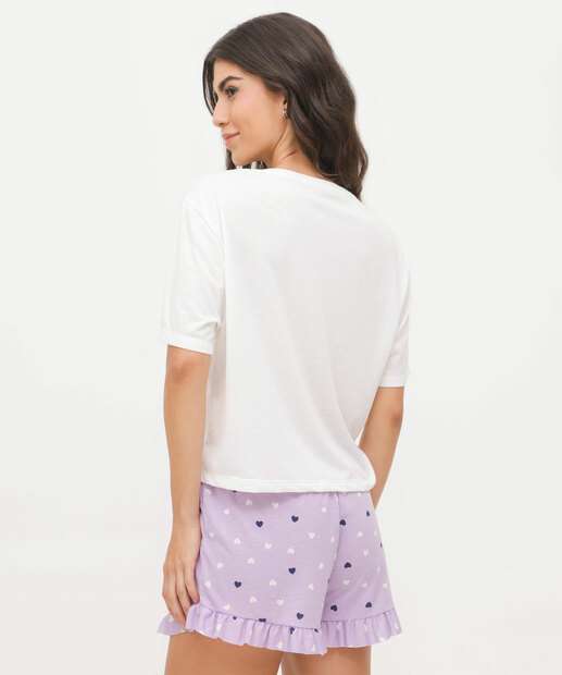 Pijama Feminino Estampa Corações Manga Curta Marisa