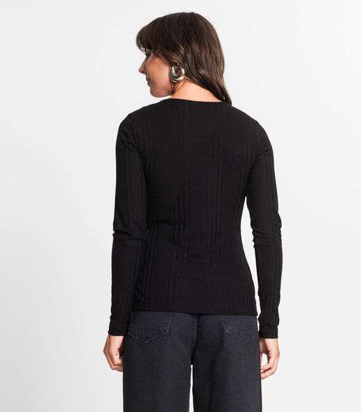 Blusa Manga Longa Em Ribana Canelada Rovitex Preto