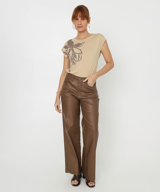 Blusa Feminina Estampa Flor Manga Curta Marisa Bege