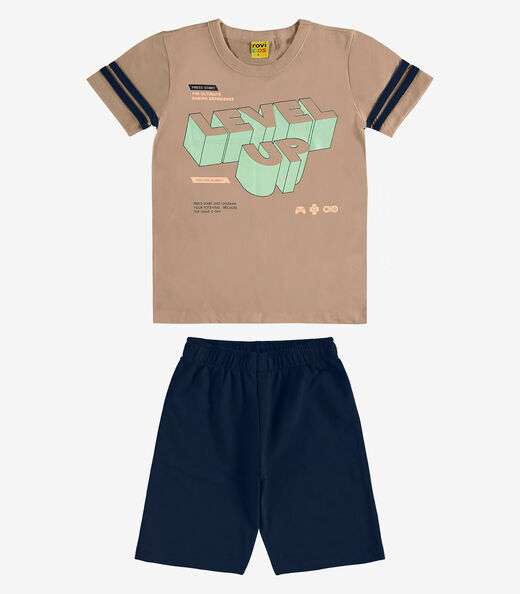 Conjunto Machão c Bermuda em Meia Malha RoviKids Marrom
