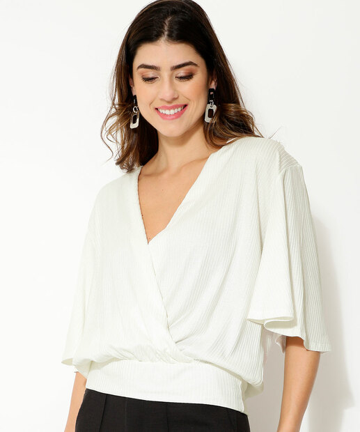 Blusa Feminina Transpassada Manga 3/4 Marisa