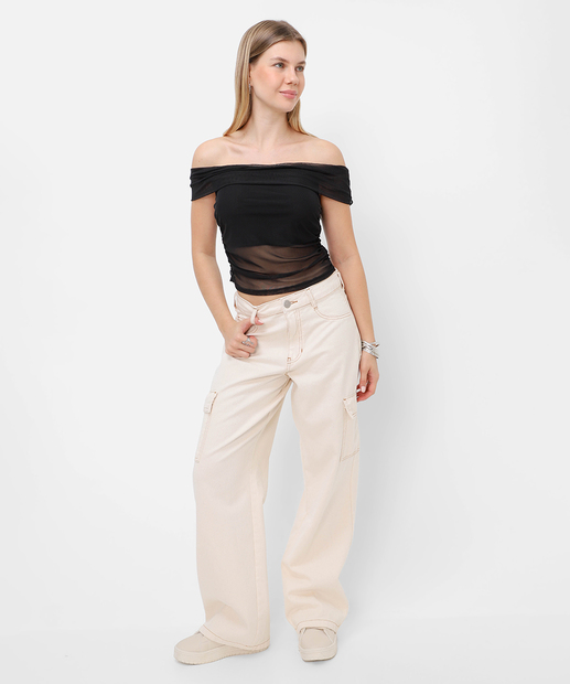 Blusa Feminina Tule Ombro a Ombro Marisa Preto