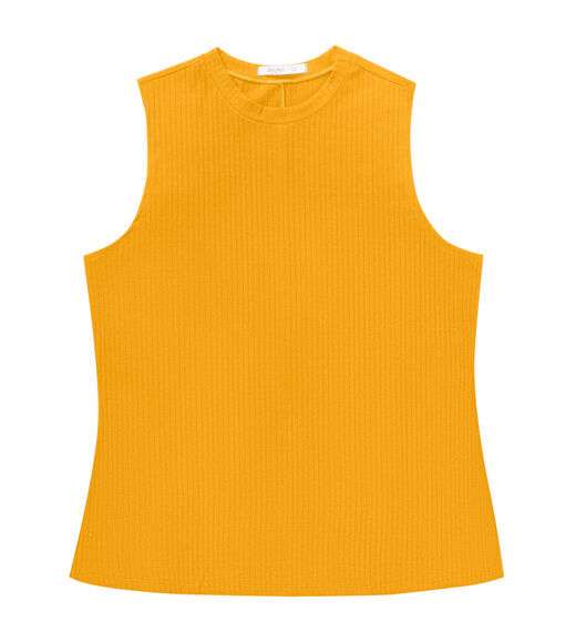 Regata Plus Size Em Ribana Canelada Secret Glam Amarelo