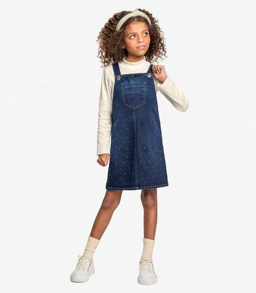 Conjunto Blusa Com Salopete Jeans Trick Nick Azul