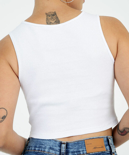 Blusa Cropped Regata Feminina Canelada Vazado Marisa