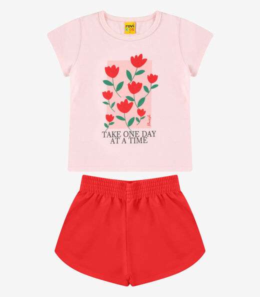 Conjunto Blusa com Shorts Meia Malha Rovi Kids Rosa