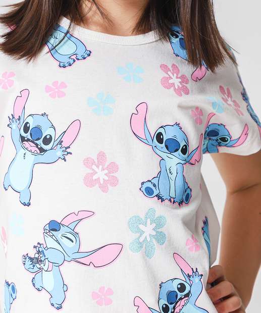 Camiseta Infantil Estampa Stitch Disney Tam 4 a 10 Off White