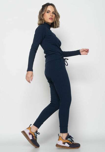 Conjunto Comfy Com Blusa Gola Alta M/L e Jogger Canelado Marinho Salvatore