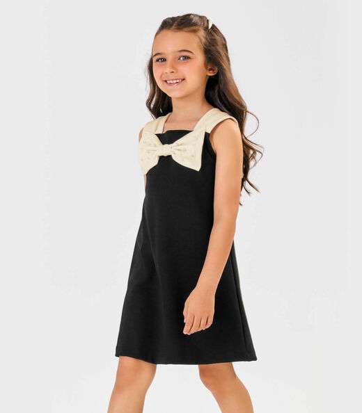 Vestido Ponto Roma Laço Trick Nick Preto