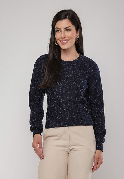 Blusa de Tricot em Fio Boton? Gola Redonda Marinho Salvatore