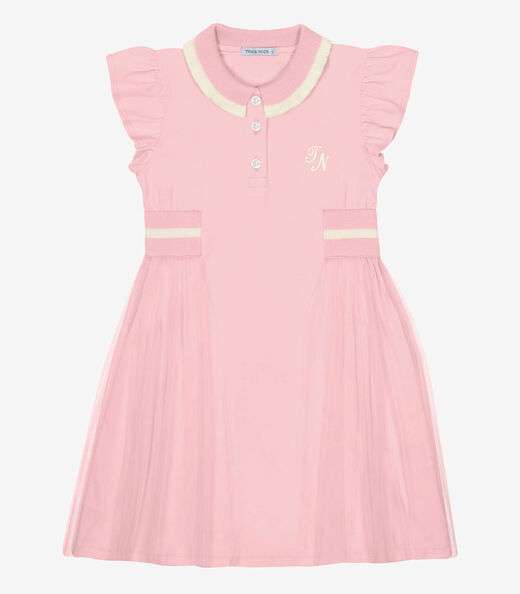 Vestido Infantil Cotton Com Tule Trick Nick Rosa