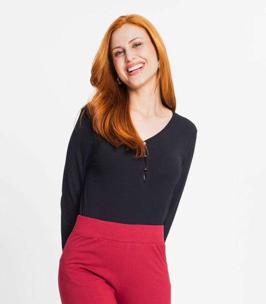 Blusa Feminina Com Botões Manga Longa Rovitex Preto