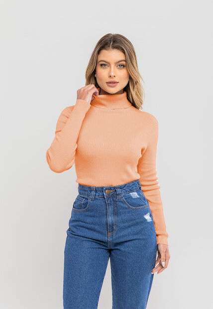 Image_Blusa Tricot Modal Canelado Gola Rolê Laranja Salvatore