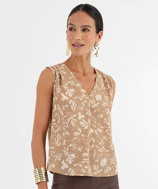 Image_Blusa Feminina Crepe Flores Sem Manga Marisa Bege