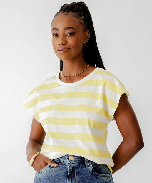 Image_Blusa Feminina Listrada Manga Curta Marisa Off White