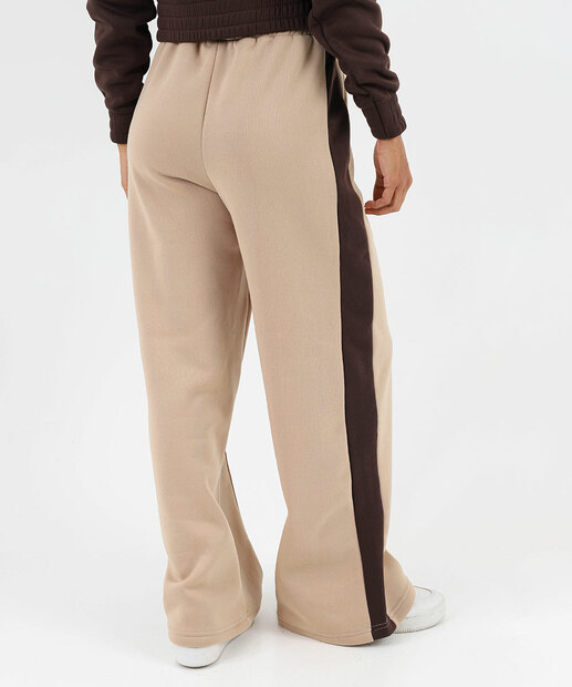 Calça Moletom Wide Leg Feminina Recorte Marisa Bege