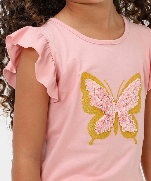 Blusa Infantil Borboleta Paetê Marisa Tam 4 a 10 Rosa