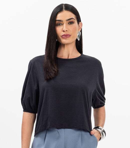 Blusa Manga Camponesa Feminina Rovitex Preto