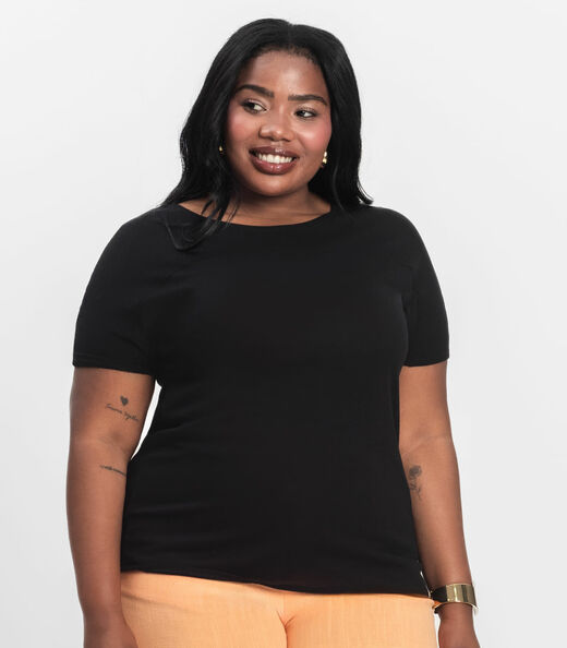 Blusa Visco Tricot Plus Size Secret Glam Preto