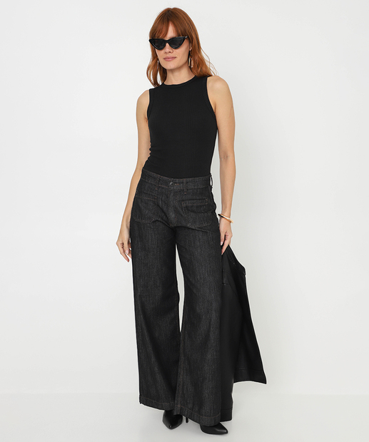 Blusa Regata Feminina Canelada Marisa Preto