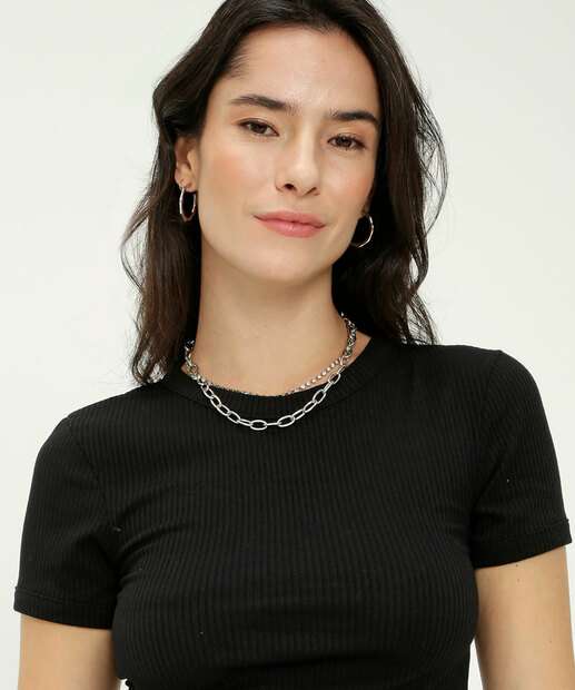 Blusa Feminina Canelada Manga Curta Marisa