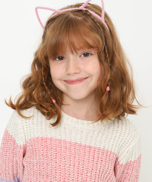 Suéter Infantil Tricô Chenille Listrado Marisa Tam 4 a 10 Rosa