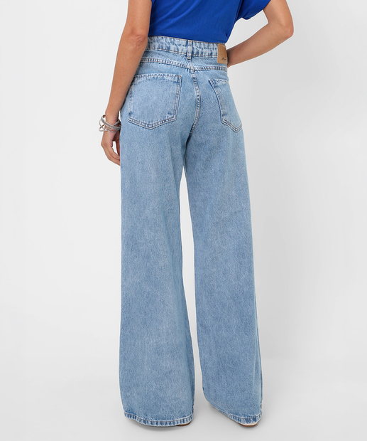 Calça Feminina Wide Leg Jeans Sawary Azul