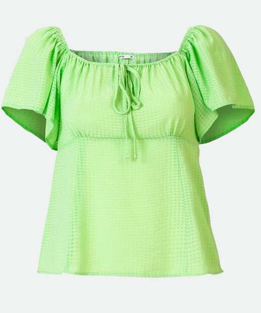 Blusa Feminina Chiffon Xadrez Manga Curta Marisa