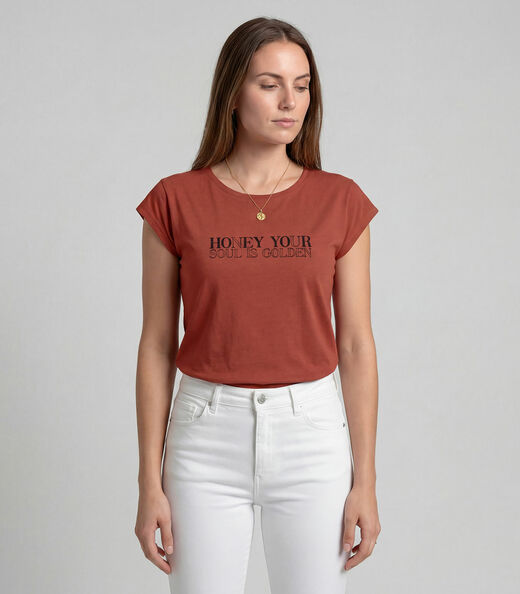 Image_Blusa Feminina Manga Curta Estampada Infinita Cor Laranja