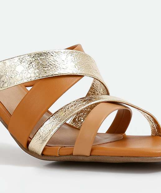 Tamanco Feminino Salto Grosso Tiras Metalizadas Marisa