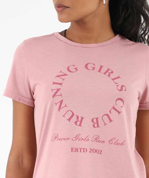 Blusa Feminina Fitness Frase Manga Curta Marisa Rosa