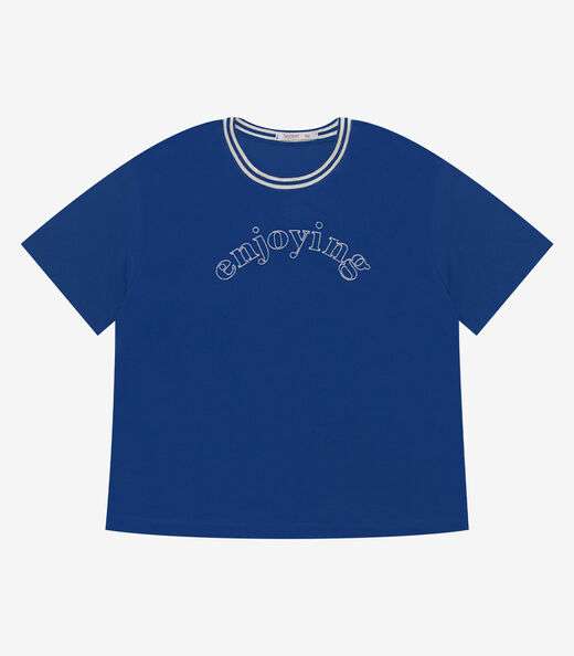 Blusa Manga Curta Feminina Plus Size Secret Glam Azul