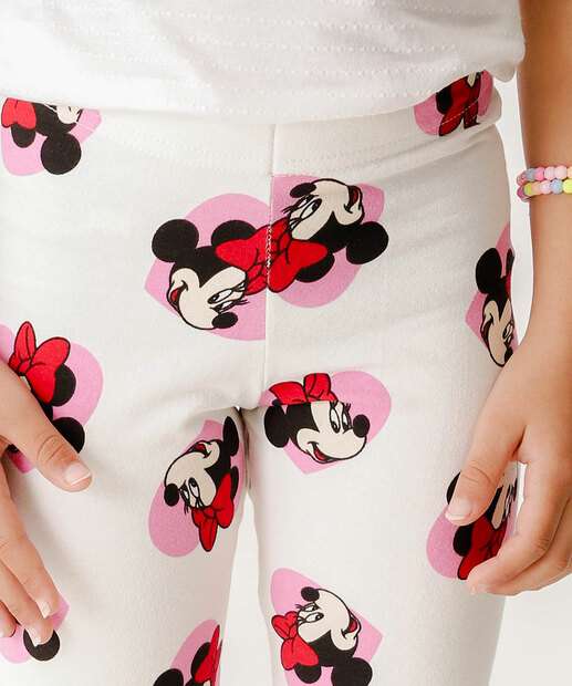 Calça Infantil Legging Minnie Disney Tam 4 a 10 Off White