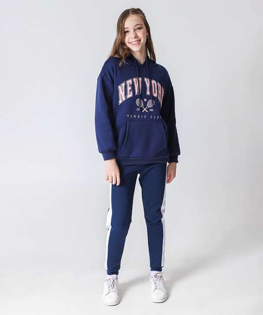 Blusão Juvenil Moletom Oversized Marisa Tam 10 a 16 Azul