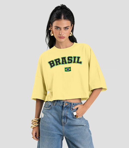 Image_T- Shirt Feminina em Meia Malha Brasil Dianna Amarelo
