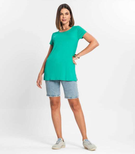 Blusa Básica Alongada Feminina Rovitex Verde