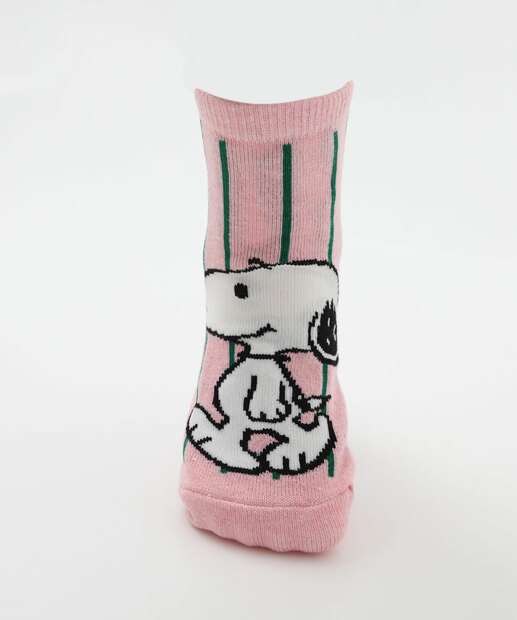 Kit 2 Meias Infantil Soquete Estampa Snoopy Rosa