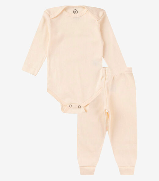 Kit 4 Body Bebê Canelado 2 Peças Kappes Bege