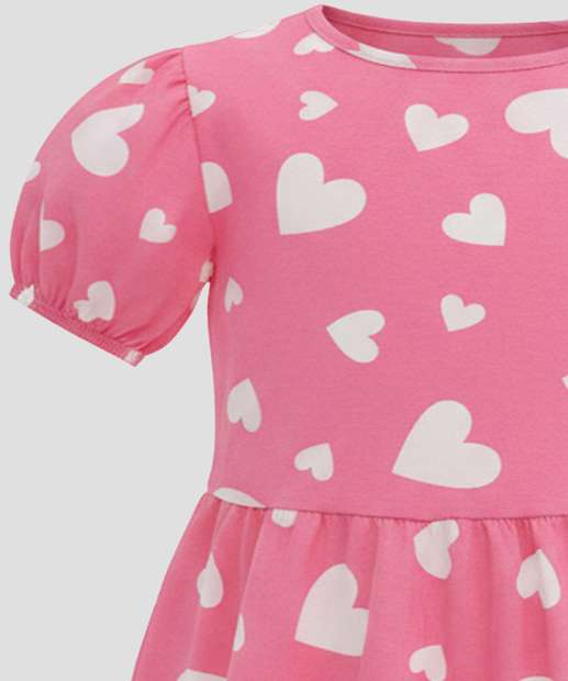Vestido Infantil Corações Manga Bufante Rosa Marisa Tam 4 a 10